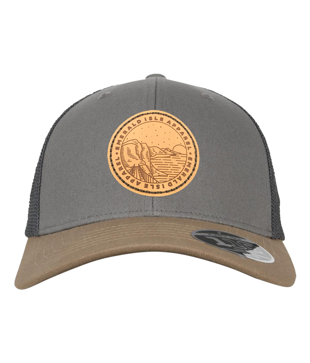 Earth Tones Leather Patch Emerald Isle Apparel Trucker Hat